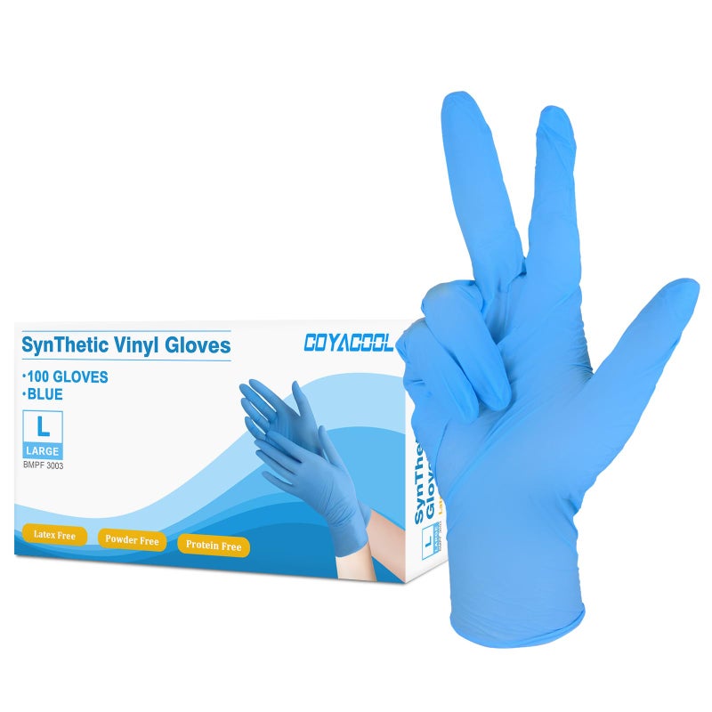 COYACOOL Disposable Gloves Large, Nitrile and Vinyl Blend Material Gloves, Latex Free, 4 Mil,100 Pc. - Food Grade Glove for Cleaning, Food Prep,Hair Dye,Tattoo, Blue - Image 1
